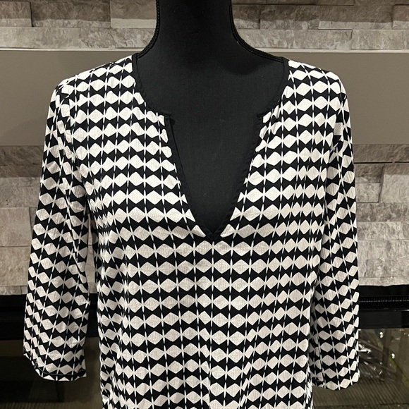 J Crew Black and White Geometric Pattern Tunic Top size Small - Picture 3 of 8